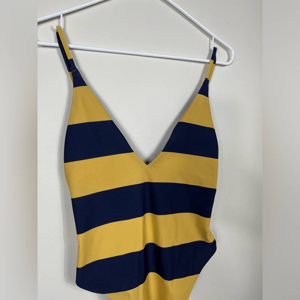 Aerie Deep V Swimsuit Yellow and Navy Size M - Picture 3 of 10